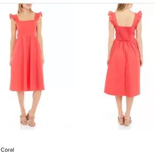 52seven Sleeveless Ruffle Shoulder Smocked Midi Dress